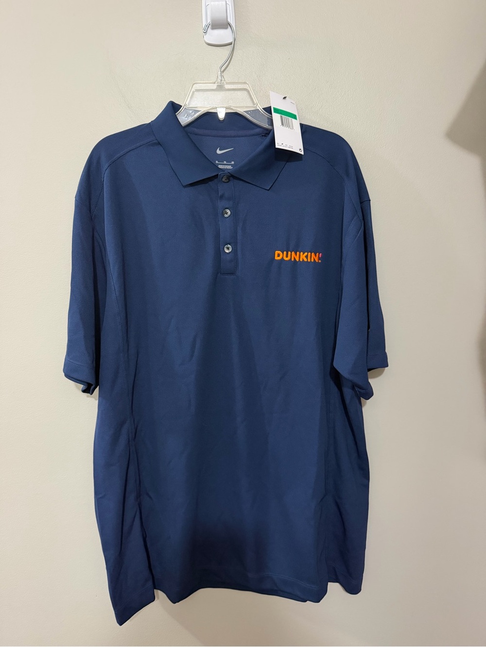 NWT Nike Men's Navy Golf Polo with Orange DUNKIN! Embroidered Logo. Size XL